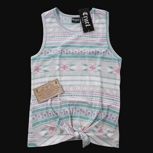 Cruel Girl's Sleeveless Tie Front Aztec Print Tank Top Multi Color